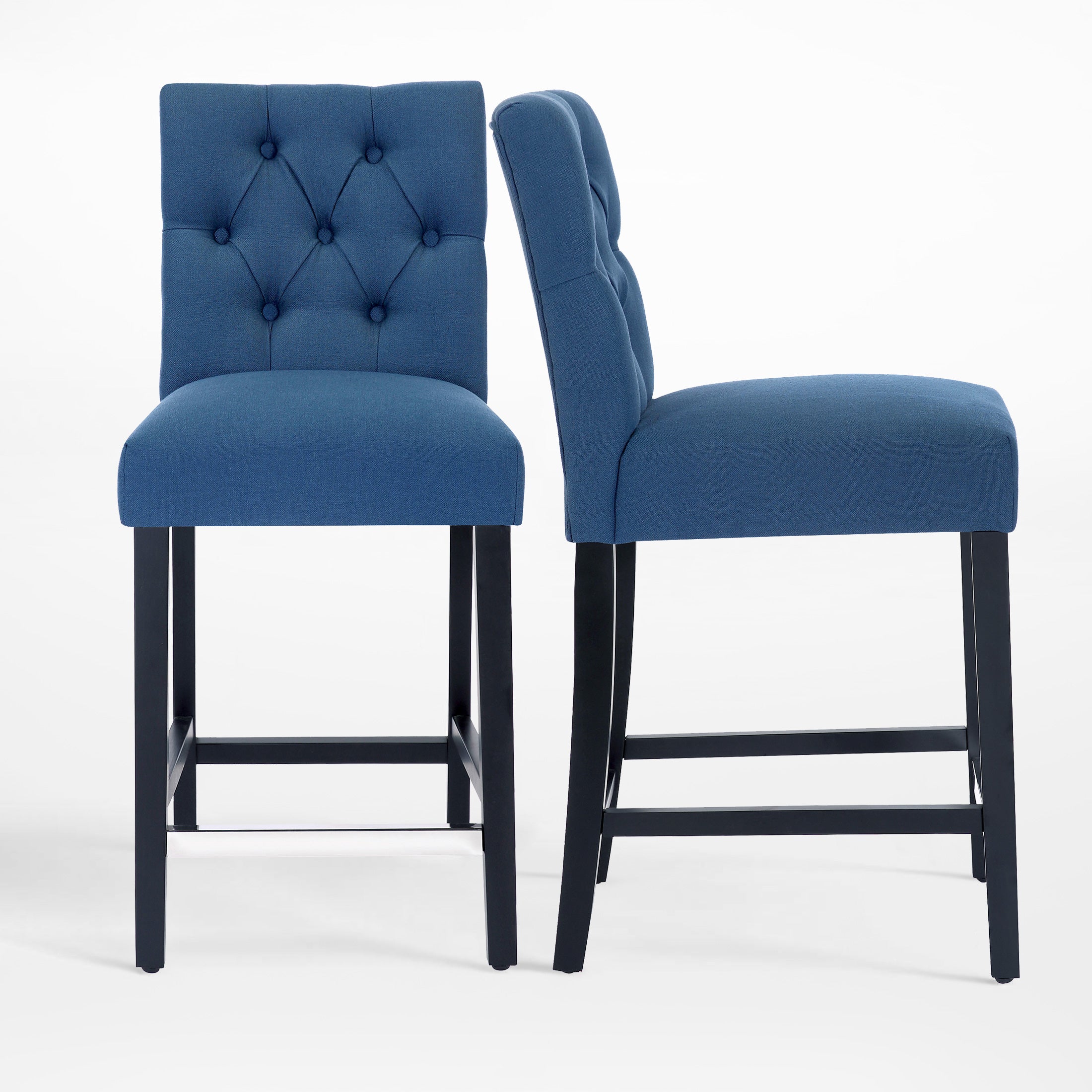 Hayes 24" Linen Fabric Tufted Counter Stool (Set of 2), Black